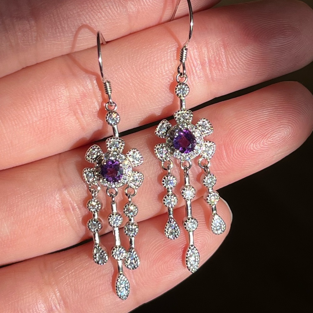 Sterling silver amethyst drop earrings